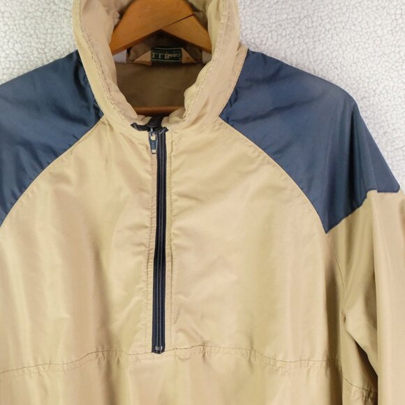 Vintage LL Bean Anorak Mens Extra Large Beige Blue Jacket Lightweight Zip USA - Picture 2 of 10
